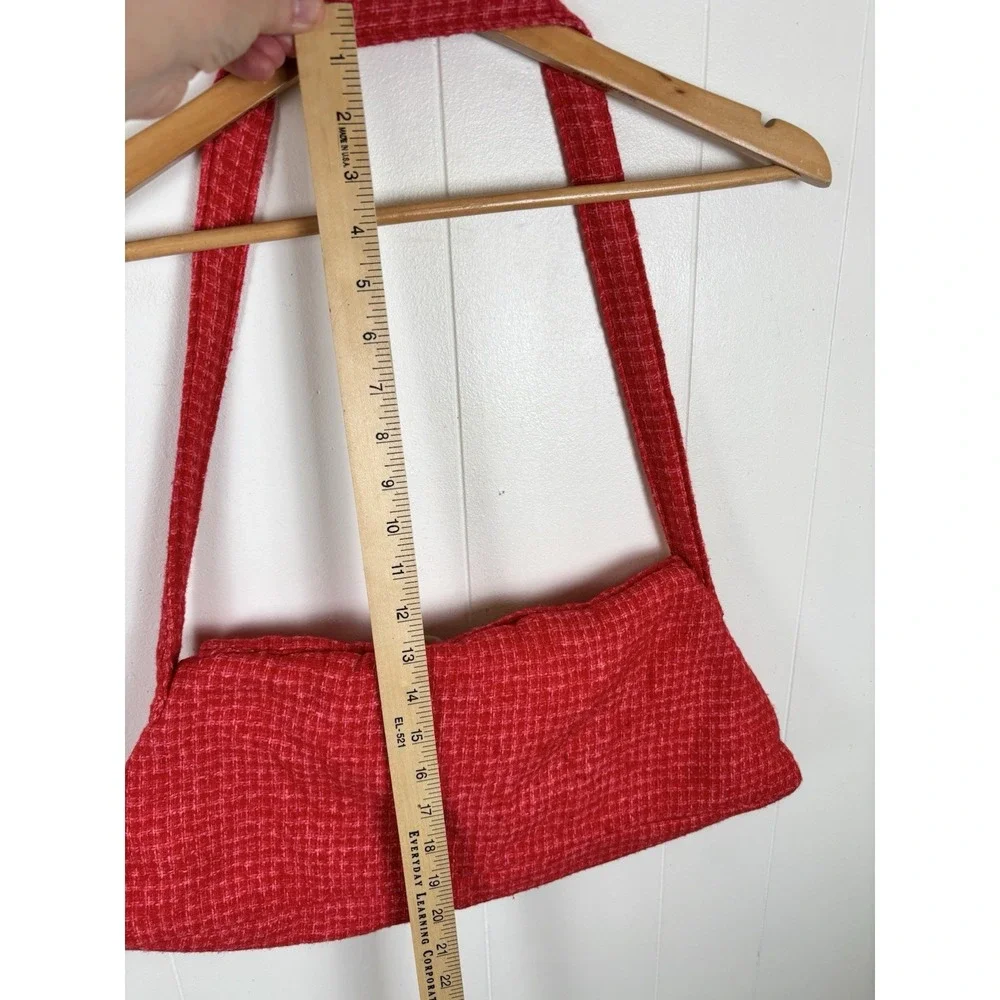 Handmade Vintage‎ Creations Salmon Pink Tweed Shoulder Bag Red Velvet Lined